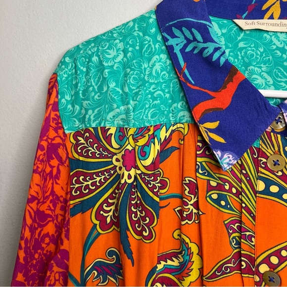 Sold Soft Surroundings Colorful Button-Up Tunic Embroidered Floral - Picture 3 of 16